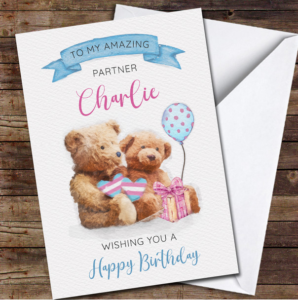 Partner Transgender Trans Teddy Bear Cute Gift Personalised Birthday Card