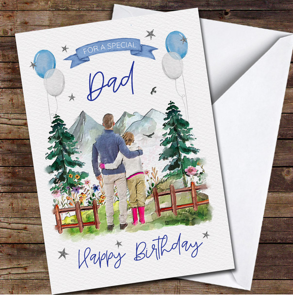 Special Dad Daughter Child Nature Love Painted Personalised Birthday Card