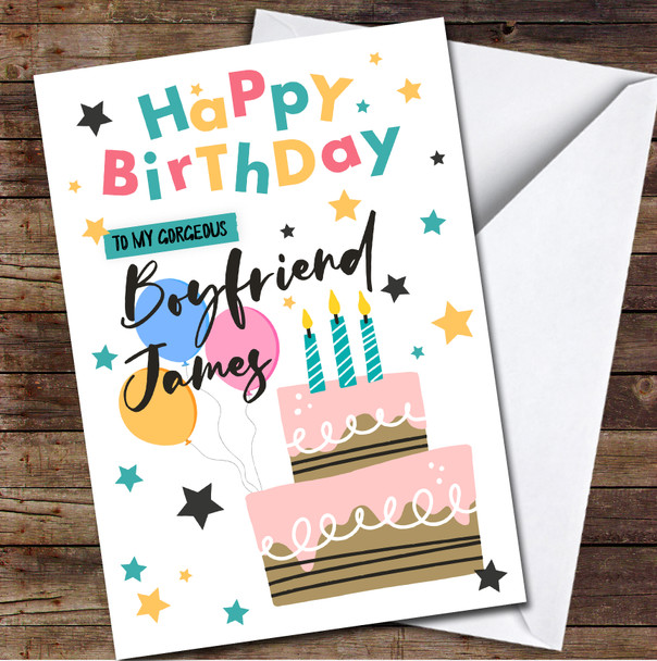 Gorgeous Boyfriend Birthday Cake Candles Stars Personalised Birthday Card