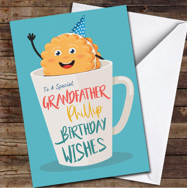 Grandfather Cute Cookie Character In A Cup Of Tea Card Birthday Card