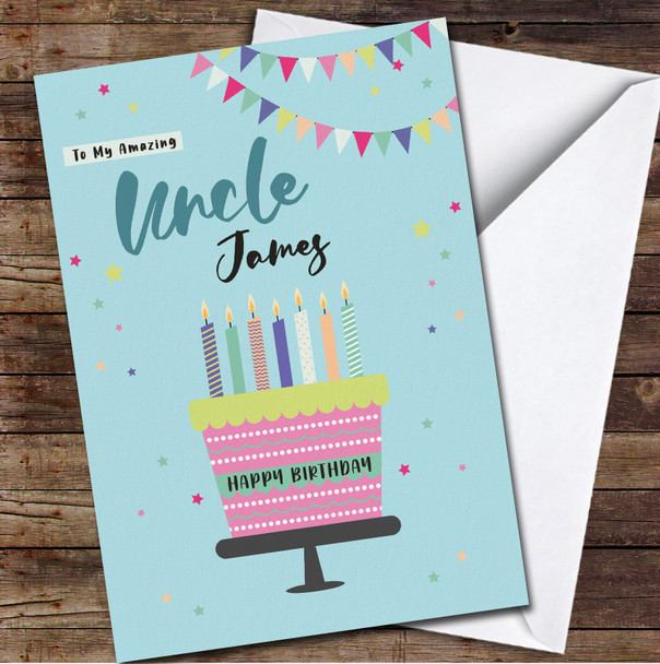 Uncle Birthday Cake With Candles Card Personalised Birthday Card