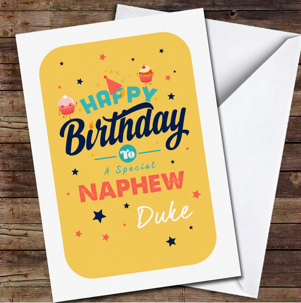 Special Nephew Birthday Cute Cupcakes Yellow Personalised Birthday Card