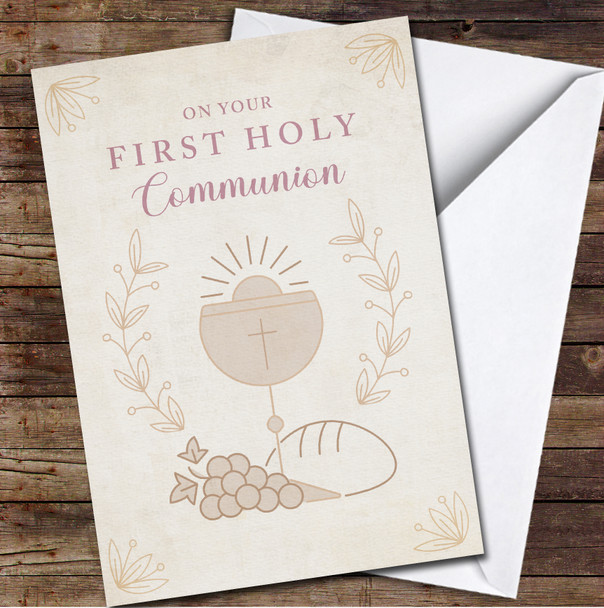 Vintage Chalice Host With Bread First Holy Communion Personalised Card