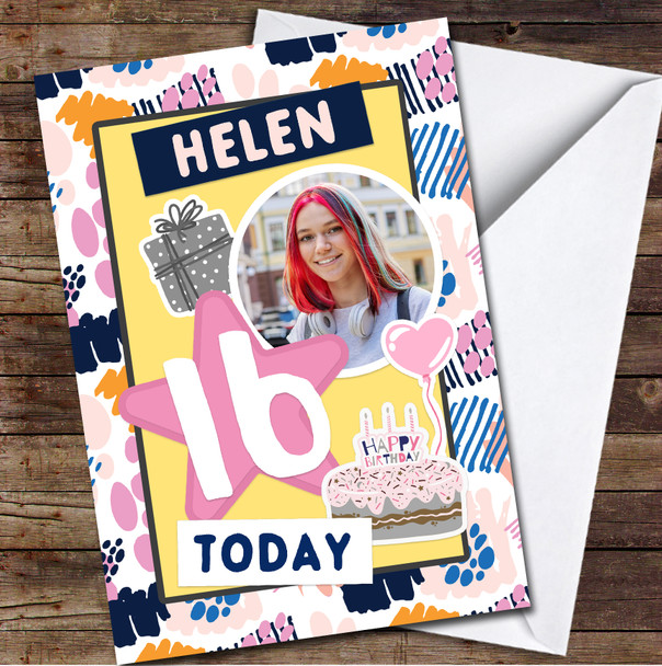 16th Girl Pattern Cake Messy Photo Any Age Personalised Birthday Card