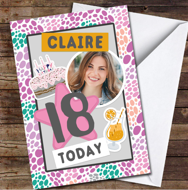 18th Girl Cocktail Pattern Photo Any Age Personalised Birthday Card