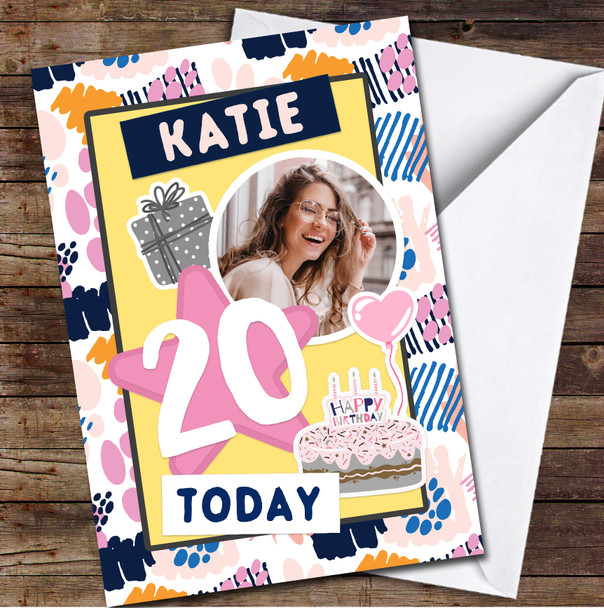 20th Girl Pattern Cake Messy Photo Any Age Personalised Birthday Card