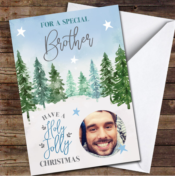 Brother Tree Winter Scene Snow Have a Holy Jolly Photo Any Text Christmas Card