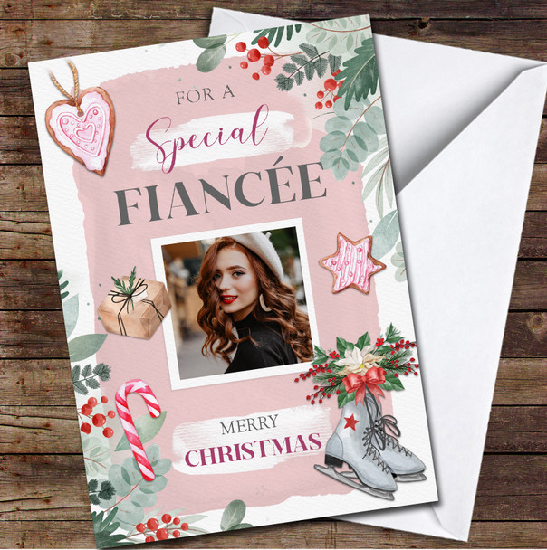 Fiancée Skates Cookies Gifts Photo Any Text Personalised Christmas Card