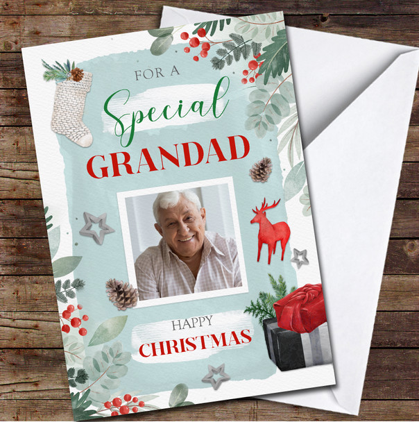 Grandad Stocking Gift Photo Any Text Personalised Christmas Card