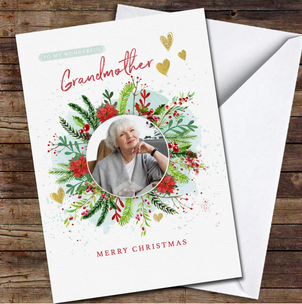 Grandmother Floral Photo Frame Any Text Personalised Christmas Card