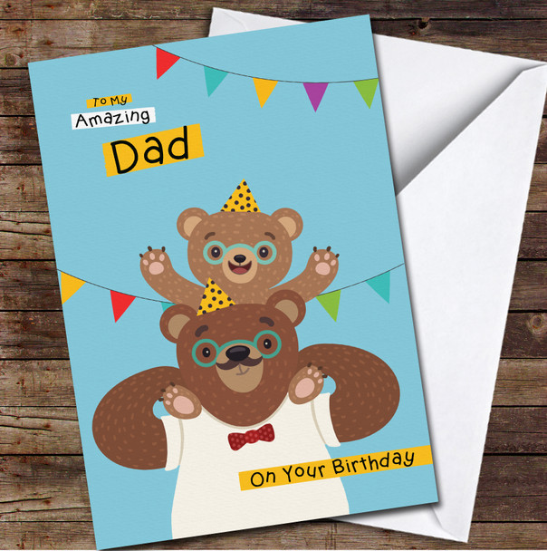 Dad Cute Bears Wearing Party Hats Any Text Personalised Birthday Card