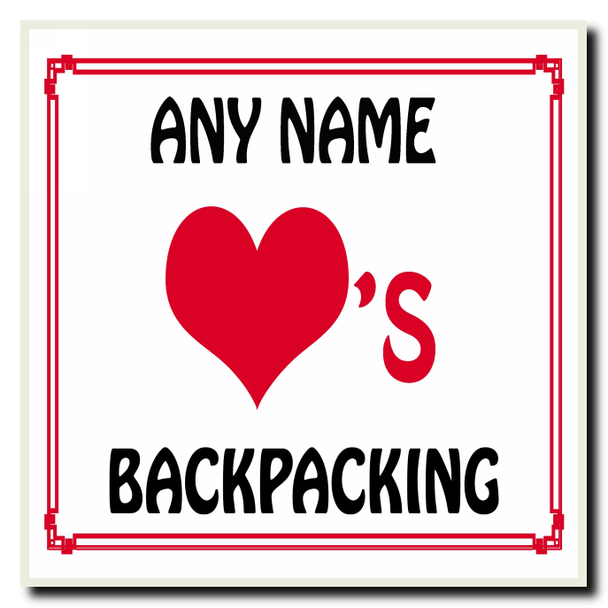 Love Heart Backpacking Personalised Coaster