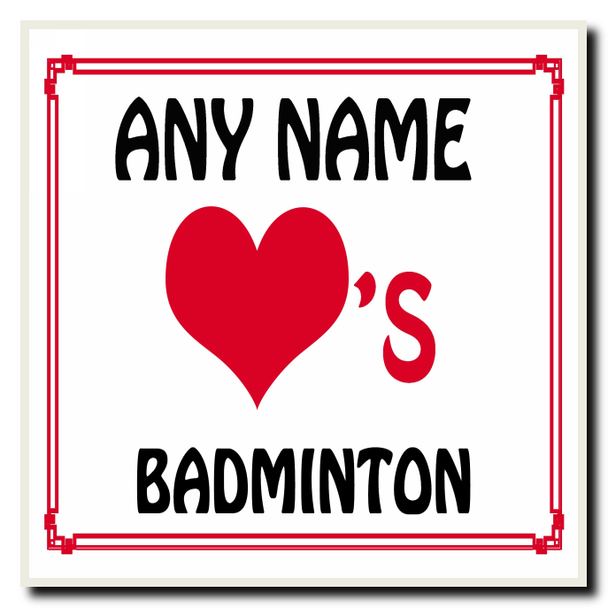 Love Heart Badminton Personalised Coaster