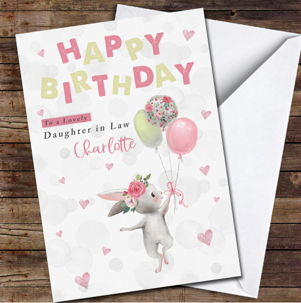 Daughter In Law Watercolour Cute Bunny With Balloons Any Text Birthday Card