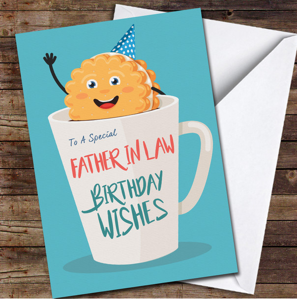 Father In Law Cute Cookie Character In A Cup Of Tea Any Text Birthday Card