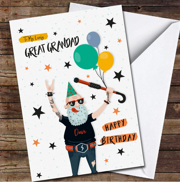 Great Grandad Cool Grandpa Wearing Party Cap Any Text Personalised Birthday Card