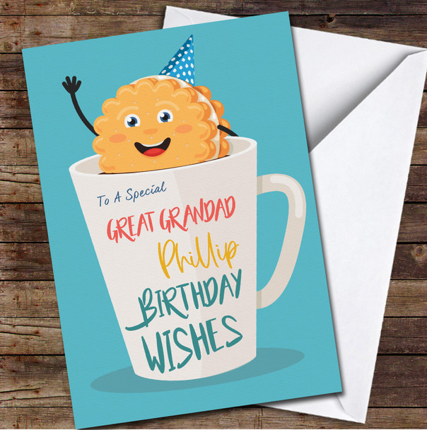 Great Grandad Cute Cookie Character In A Cup Of Tea Any Text Birthday Card