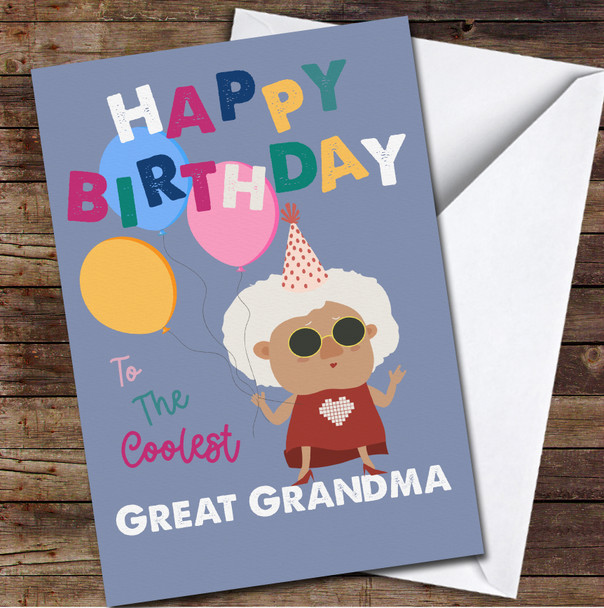 Great Grandma Funny Grandma With Balloons Any Text Personalised Birthday Card