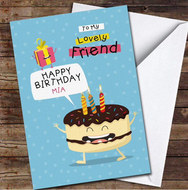 Friend Cute Cake With Candles Any Text Personalised Birthday Card