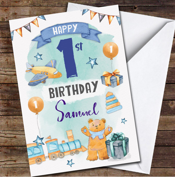 1st Boy Baby Toys Bear Gift Any Age Personalised Birthday Card