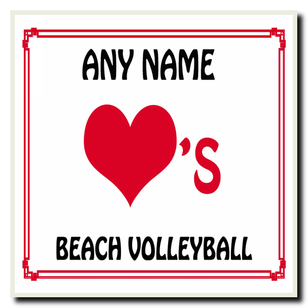 Love Heart Beach Volleyball Personalised Coaster