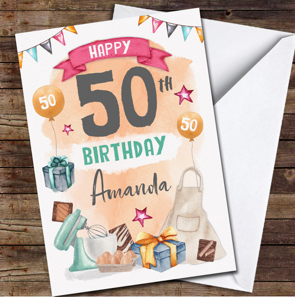 50th Girl Female Cook Food Lover Brownie Baker Cake Maker Any Age Birthday Card