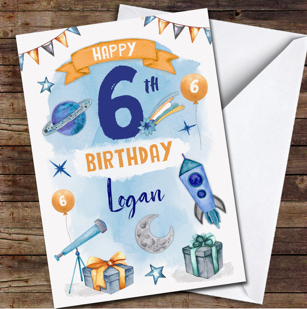 6th Boy Male Space Out Of This World Rocket Any Age Personalised Birthday Card