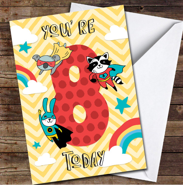 8th You're 8 Today Boy Superhero 8th Any Age Personalised Birthday Card