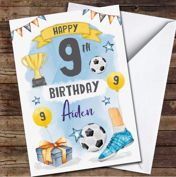 9th Boy Male Football Sport Party Any Age Personalised Birthday Card