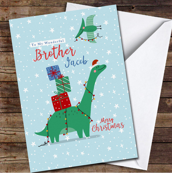 Brother Cute Dinosaurs Any Text Personalised Christmas Card