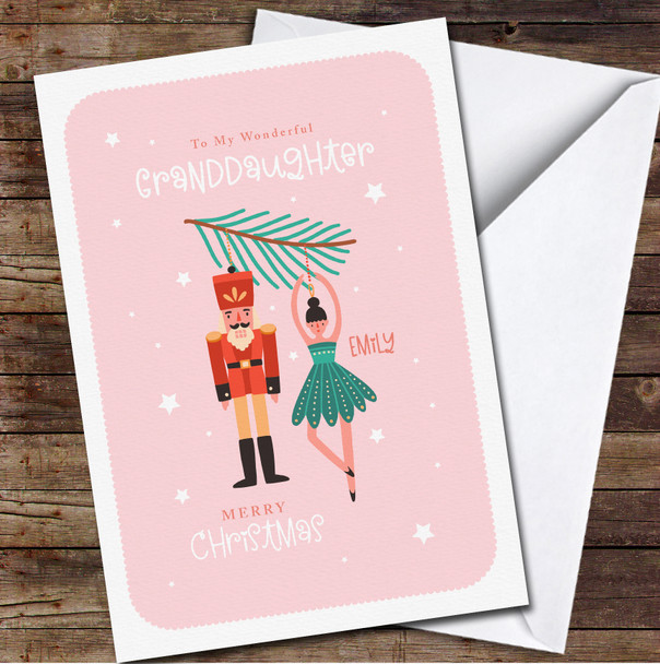 Granddaughter Nutcracker And Ballerina Hanging On Tree Christmas Card