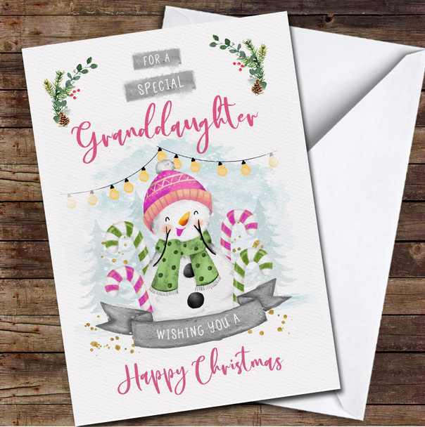 Granddaughter Snowman Any Text Personalised Christmas Card