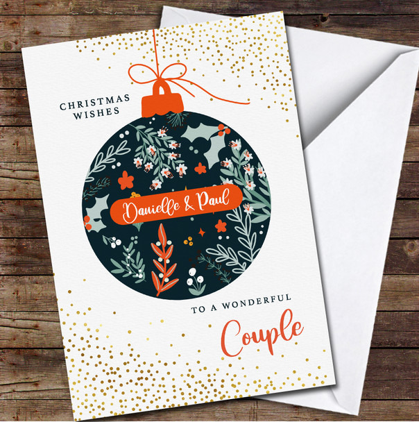 Couple Floral Bauble Any Text Personalised Christmas Card