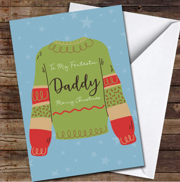 Daddy Green And Red Jumper Any Text Personalised Christmas Card