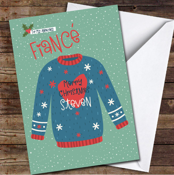 Fiancé Jumper Any Text Personalised Christmas Card