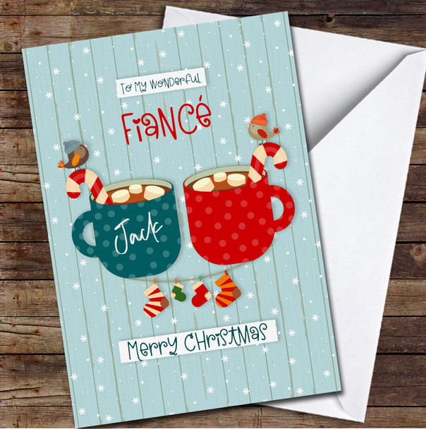 Fiancé Two Cup Of Hot Chocolate Any Text Personalised Christmas Card