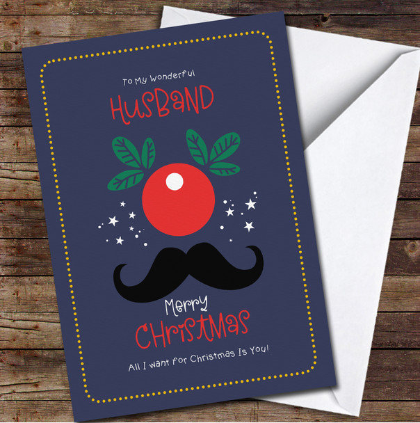 Husband Moustache Any Text Personalised Christmas Card