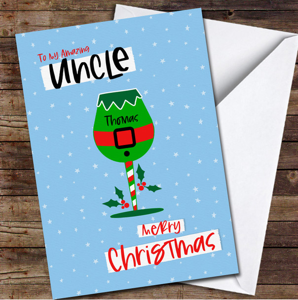 Uncle Elf Glass Any Text Personalised Christmas Card