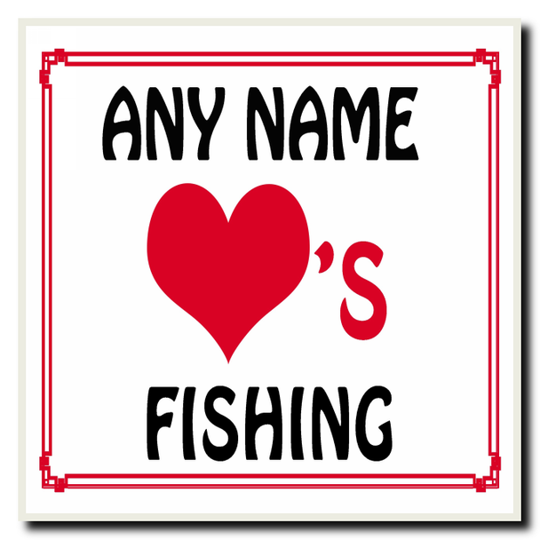 Love Heart Fishing Personalised Coaster