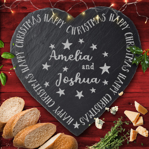 Stars Any Names Or Text Heart Personalised Engraved Christmas Slate Cheese Board