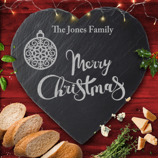 Bauble Heart Any Name Or Text Personalised Engraved Christmas Slate Cheese Board