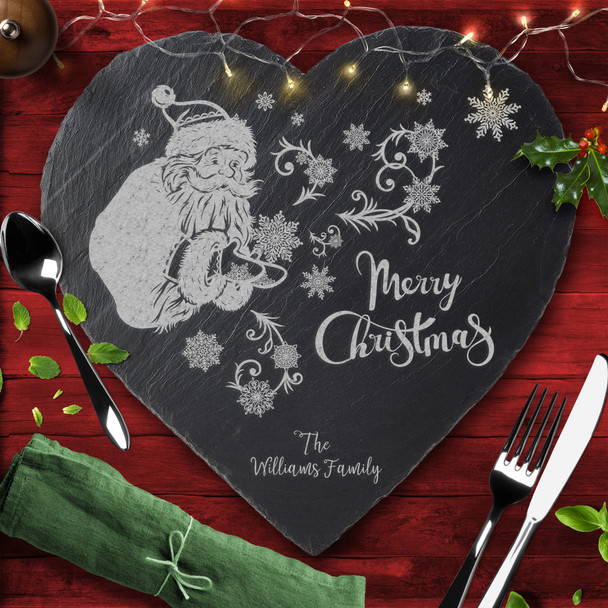 Santa Heart Any Names Or Text Personalised Engraved Christmas Slate Placemat