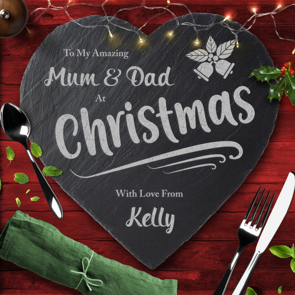 Any Names Or Text Xmas Heart Personalised Engraved Christmas Slate Placemat