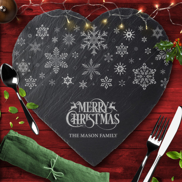 Snowflakes Heart Any Text Personalised Engraved Christmas Slate Placemat