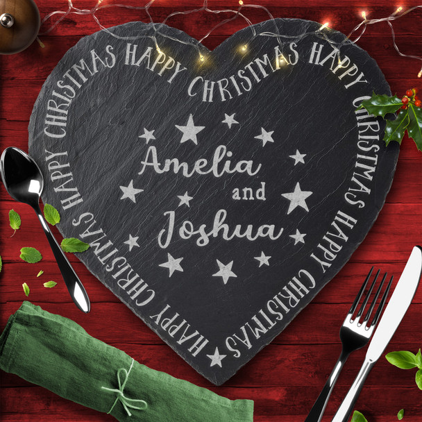 Stars Any Names Or Text Heart Personalised Engraved Christmas Slate Placemat