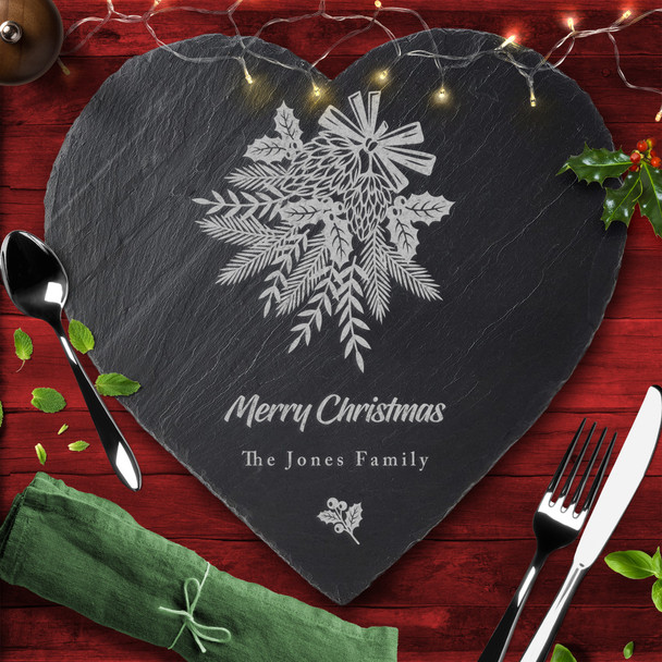 Winter Plants Heart Any Text Personalised Engraved Christmas Slate Placemat