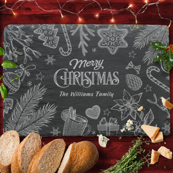 Vintage Rectangle Any Text Personalised Engraved Christmas Slate Cheese Board