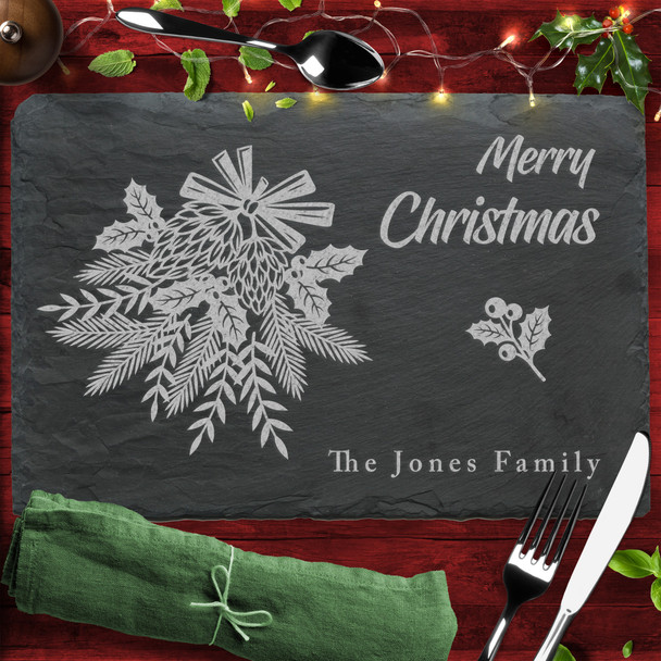 Winter Plants Rectangle Any Text Personalised Engraved Christmas Slate Placemat