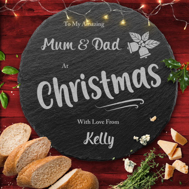 Any Names Or Message Xmas Round Personalised Christmas Slate Cheese Board