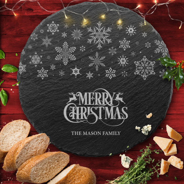 Snowflakes Round Any Text Personalised Engraved Christmas Slate Cheese Board